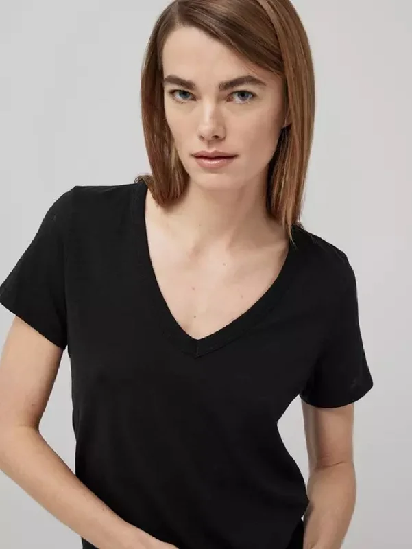 Slub V-Neck Tee - Black