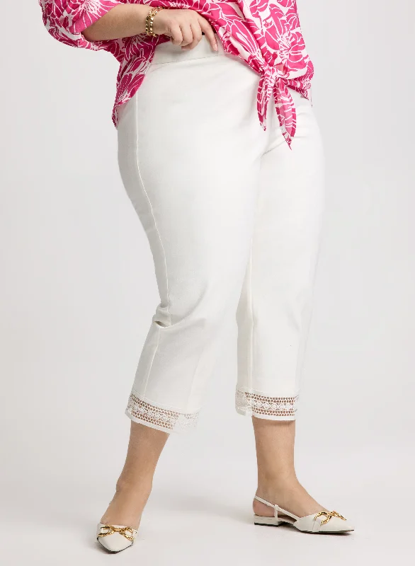 Lace Hem Pull-On Ankle Pants