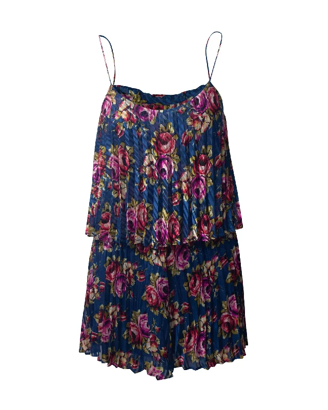 Zimmermann Pleated Playsuit in Floral Print Polyester