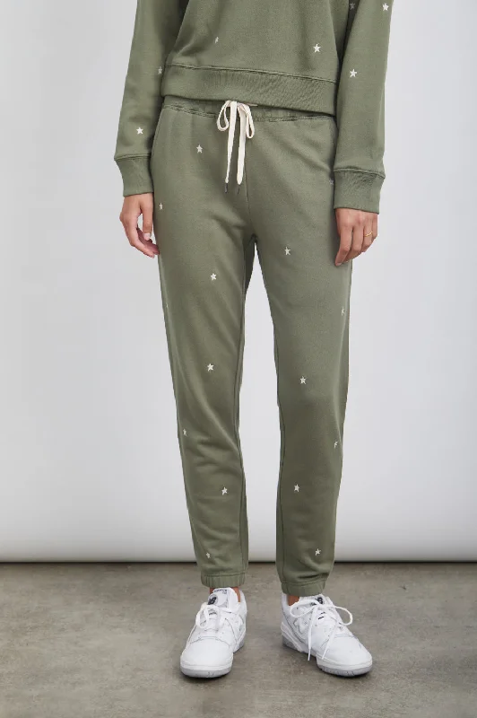 KINGSTON SWEATPANT - OLIVE EMBROIDERED IVORY STARS