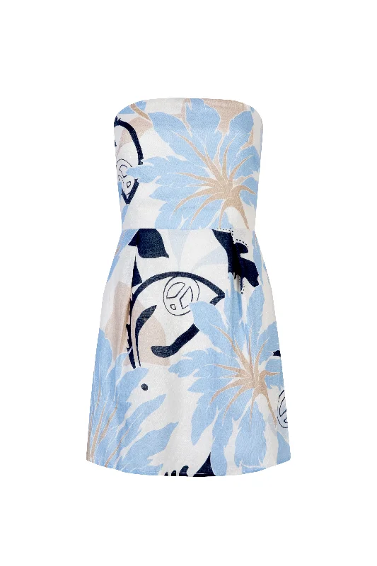 'Yves Uro' Mini Dress - Signature Print Blue