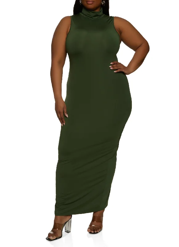 Plus Size Daisy Sleeveless Turtleneck Maxi Dress